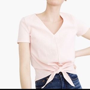 J. Crew Factory Pink Blush Textured Cropped V-neck tie-front Top